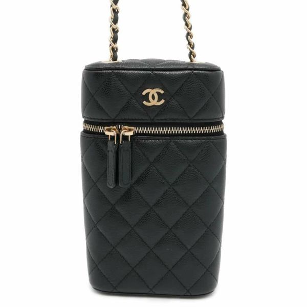 シャネル チェーンショルダーバッグ マトラッセ ココマーク クラシック バニティ フォンケース キャビアスキン AP2084 CHANEL 黒