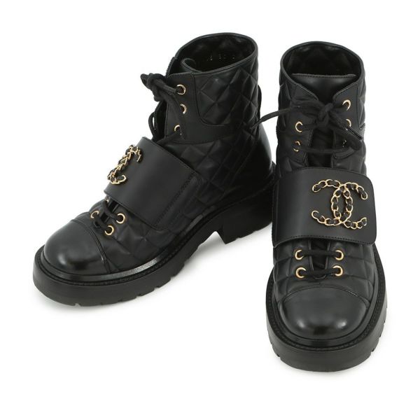 シャネル ショートブーツ マトラッセ ココマーク レースアップ レザー レディースサイズ35 G39516 CHANEL 靴 黒