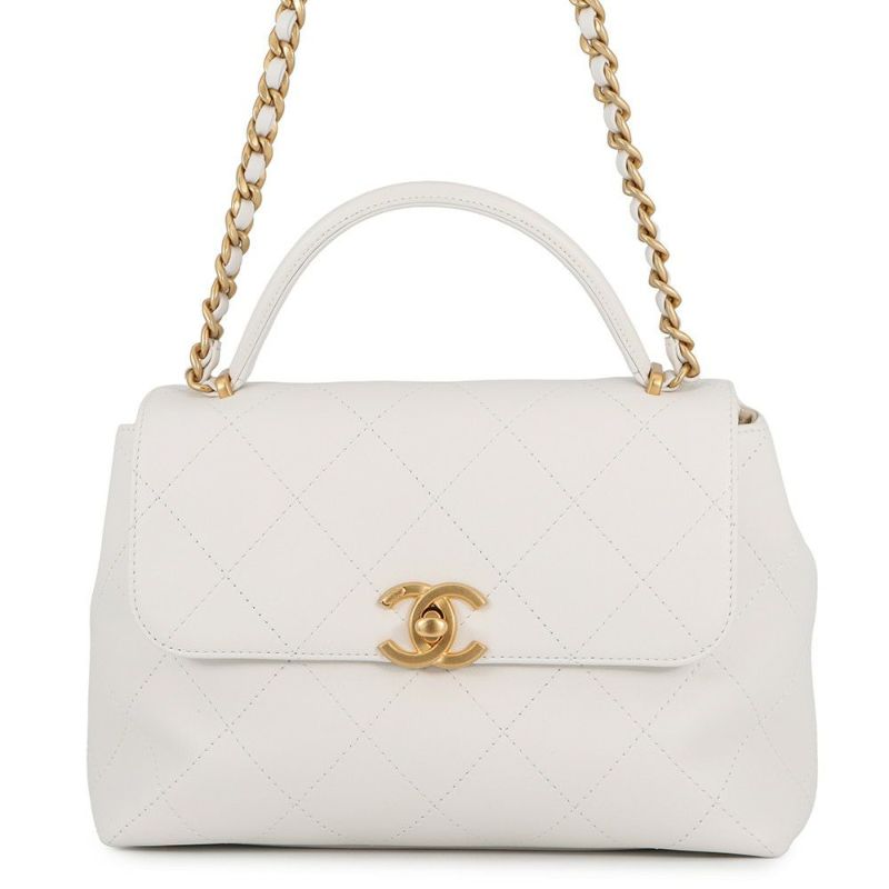 シャネル チェーンショルダーバッグ ココマーク マトラッセ トップハンドル カーフレザー CHANEL 2way 白