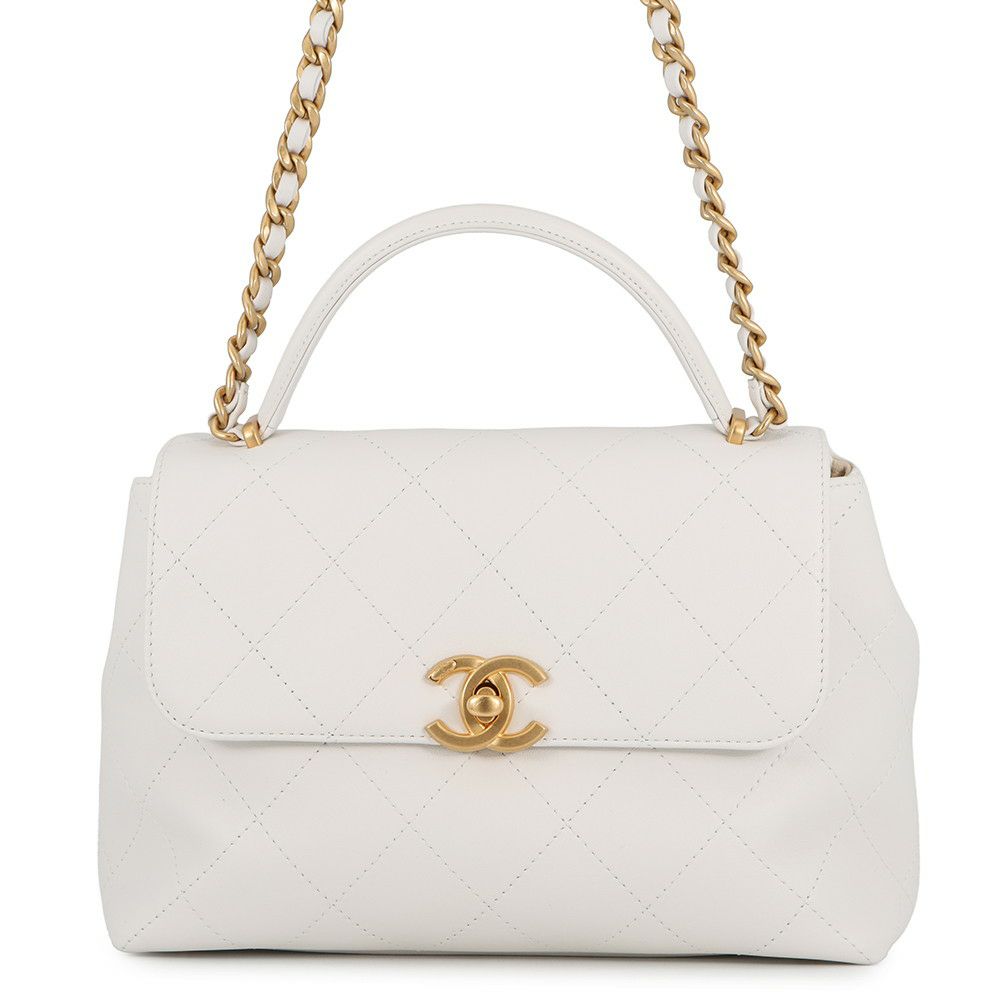 シャネル チェーンショルダーバッグ ココマーク マトラッセ トップハンドル カーフレザー CHANEL 2way 白