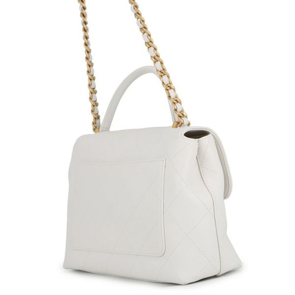 シャネル チェーンショルダーバッグ ココマーク マトラッセ トップハンドル カーフレザー CHANEL 2way 白