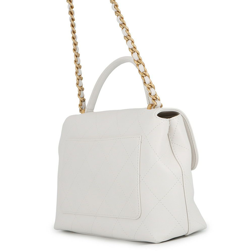 シャネル チェーンショルダーバッグ ココマーク マトラッセ トップハンドル カーフレザー CHANEL 2way 白