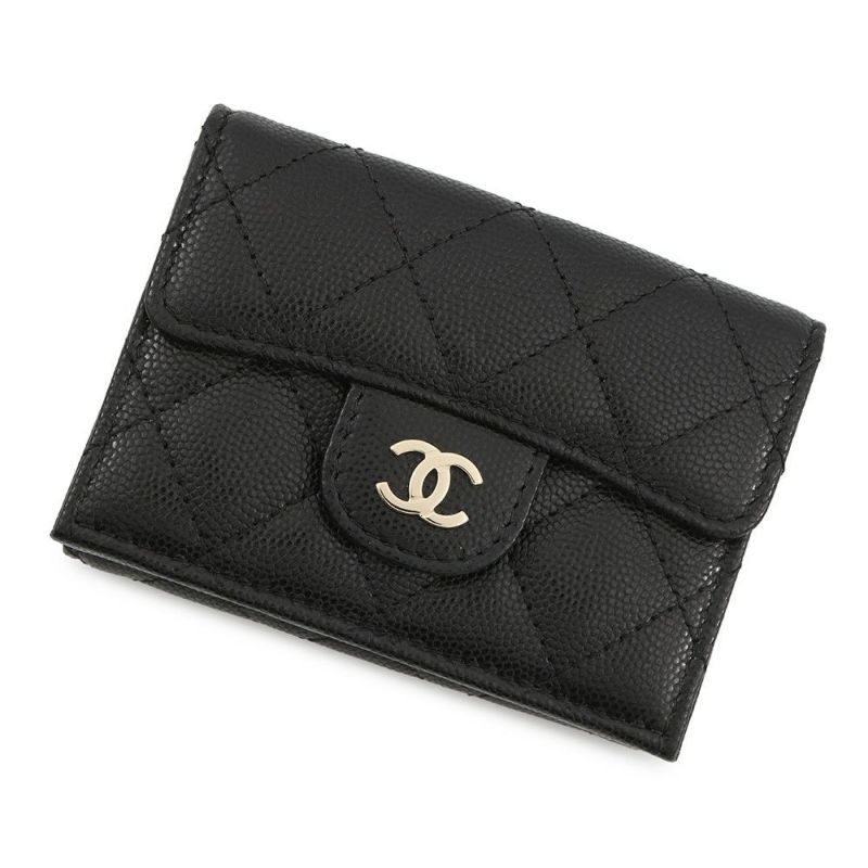 シャネル 三つ折り財布 マトラッセ ココマーク クラシック スモール フラップ ウォレット キャビアスキン AP0230 CHANEL 財布 黒