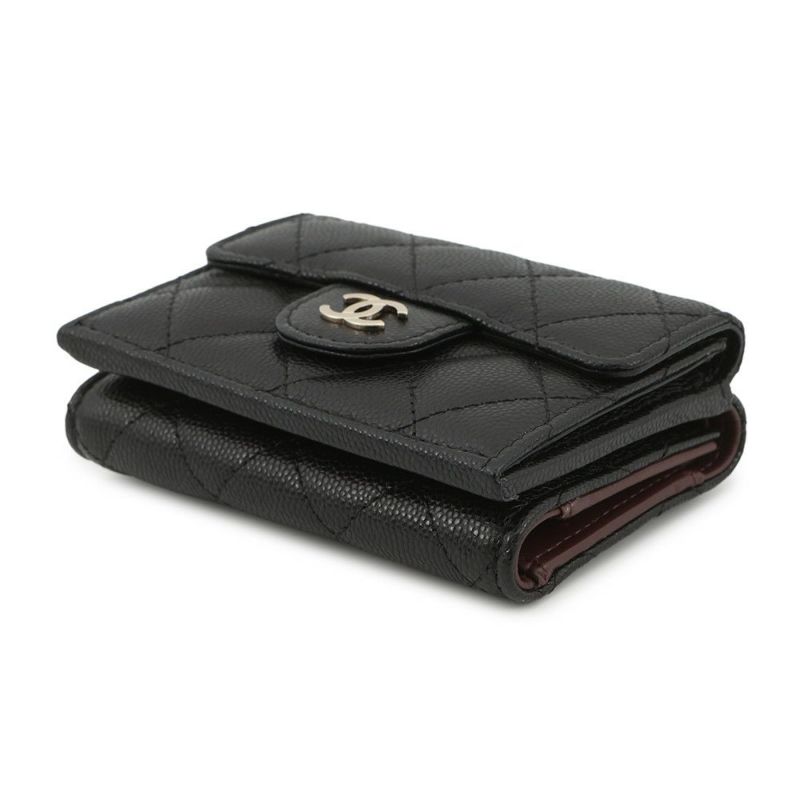 シャネル 三つ折り財布 マトラッセ ココマーク クラシック スモール フラップ ウォレット キャビアスキン AP0230 CHANEL 財布 黒
