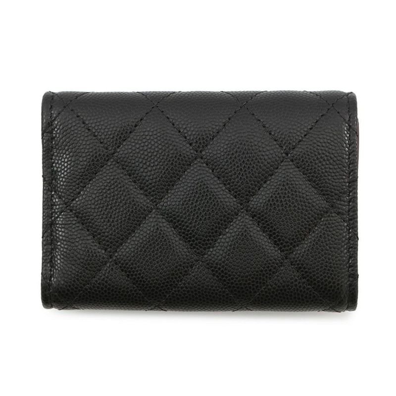 シャネル 三つ折り財布 マトラッセ ココマーク クラシック スモール フラップ ウォレット キャビアスキン AP0230 CHANEL 財布 黒