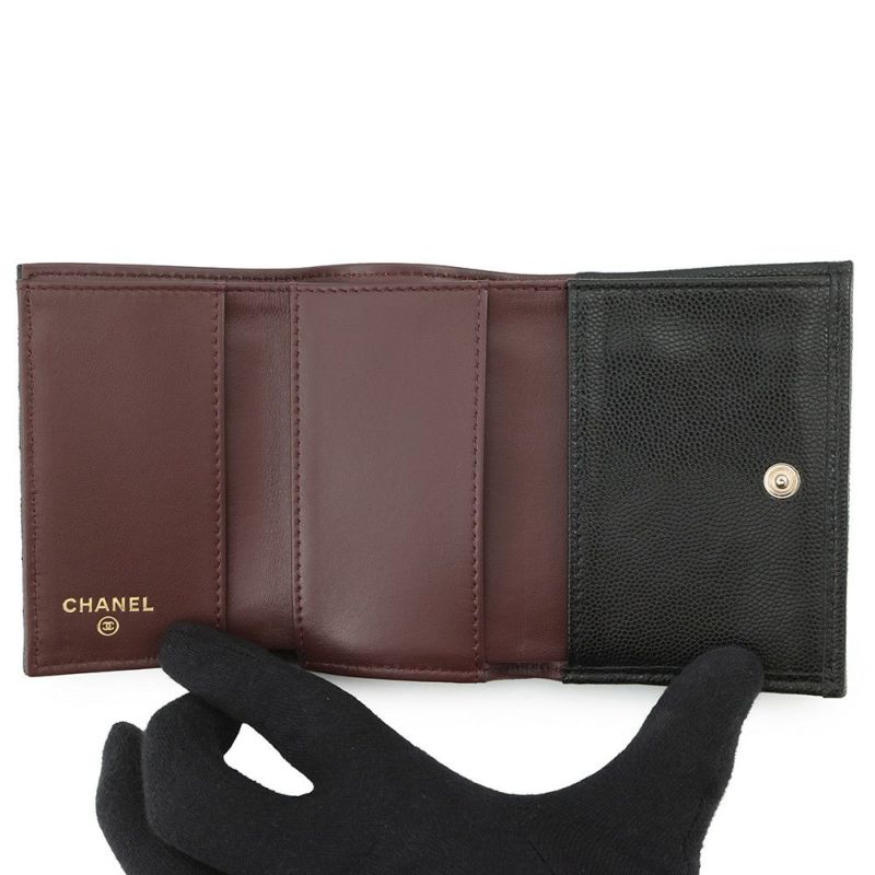 シャネル 三つ折り財布 マトラッセ ココマーク クラシック スモール フラップ ウォレット キャビアスキン AP0230 CHANEL 財布 黒