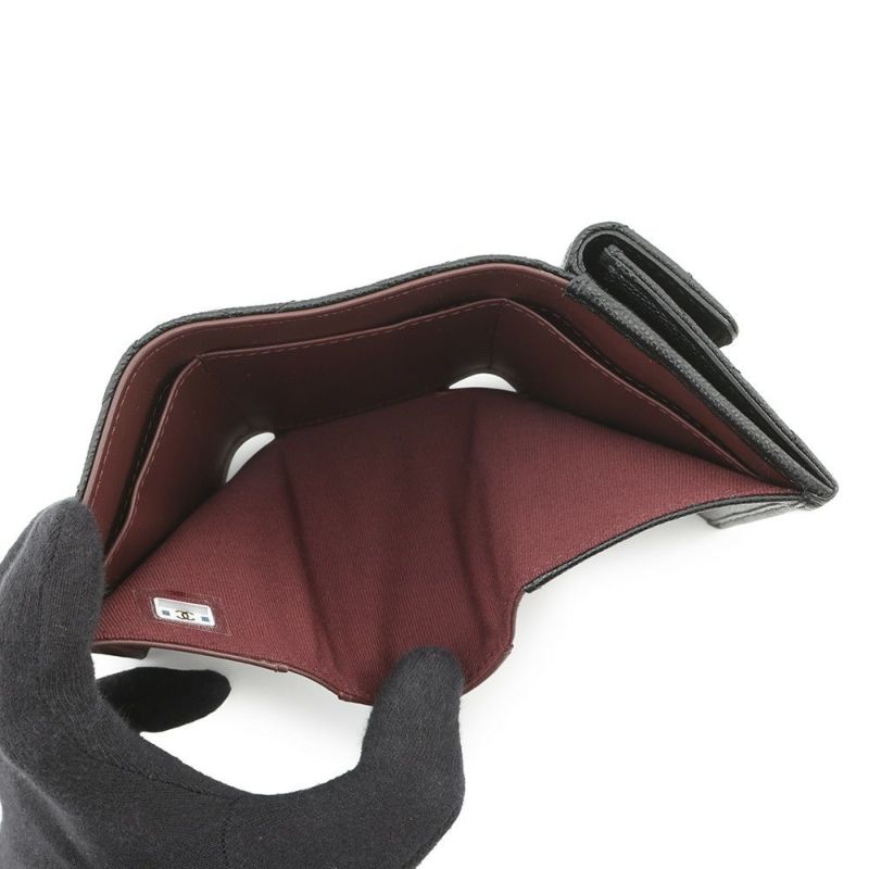 シャネル 三つ折り財布 マトラッセ ココマーク クラシック スモール フラップ ウォレット キャビアスキン AP0230 CHANEL 財布 黒