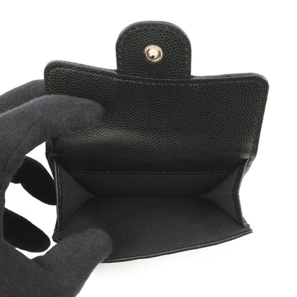 シャネル 三つ折り財布 マトラッセ ココマーク クラシック スモール フラップ ウォレット キャビアスキン AP0230 CHANEL 財布 黒