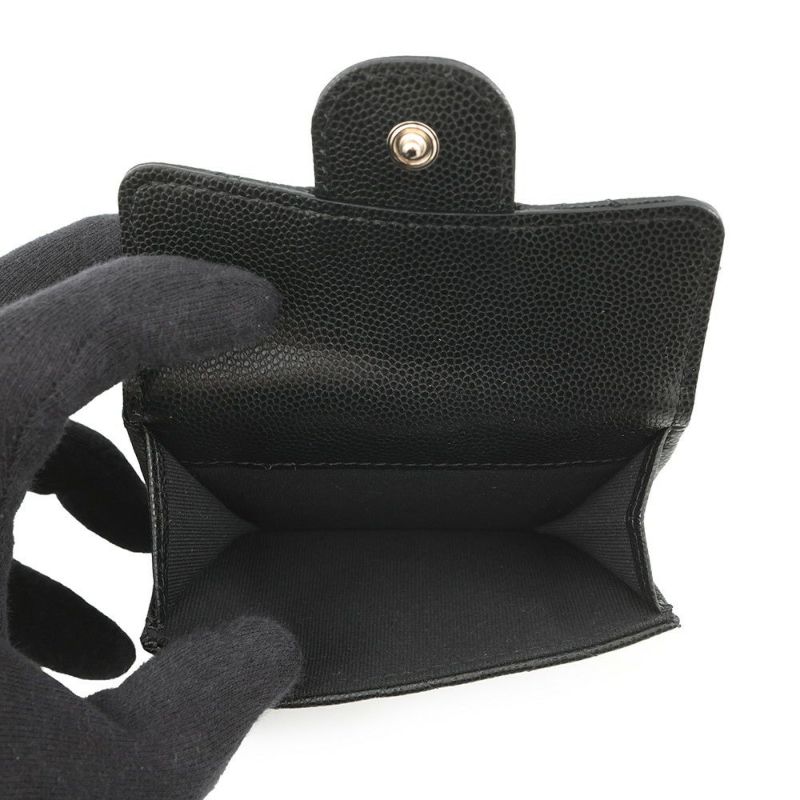 シャネル 三つ折り財布 マトラッセ ココマーク クラシック スモール フラップ ウォレット キャビアスキン AP0230 CHANEL 財布 黒