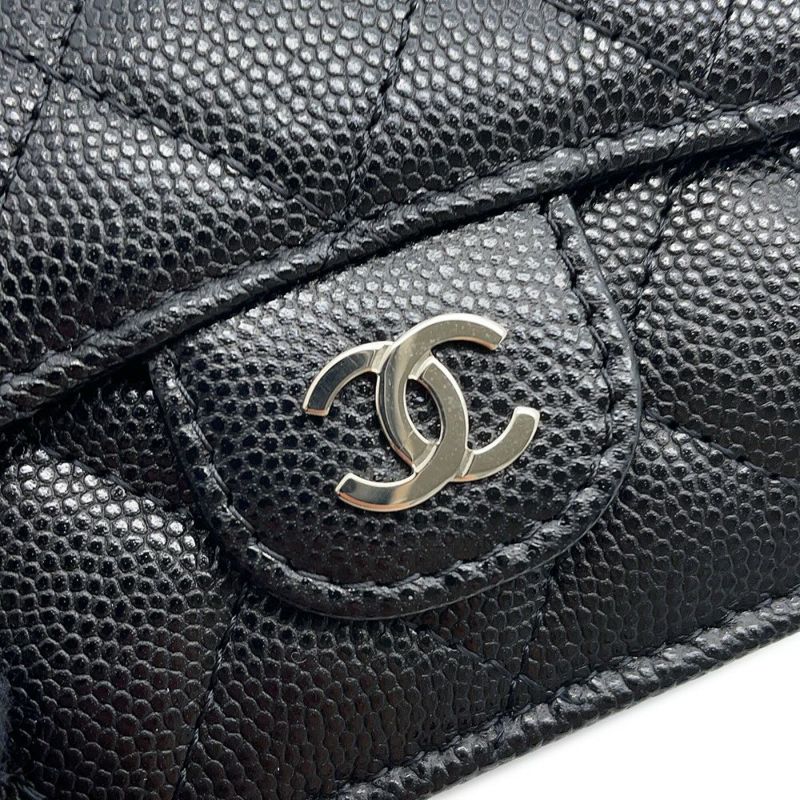 シャネル 三つ折り財布 マトラッセ ココマーク クラシック スモール フラップ ウォレット キャビアスキン AP0230 CHANEL 財布 黒