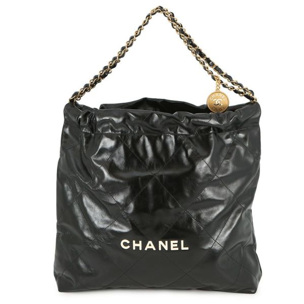 シャネル ハンドバッグ シャネル22 ミディアム シャイニーカーフレザー AS3261 CHANEL バッグ ショルダーバッグ 黒