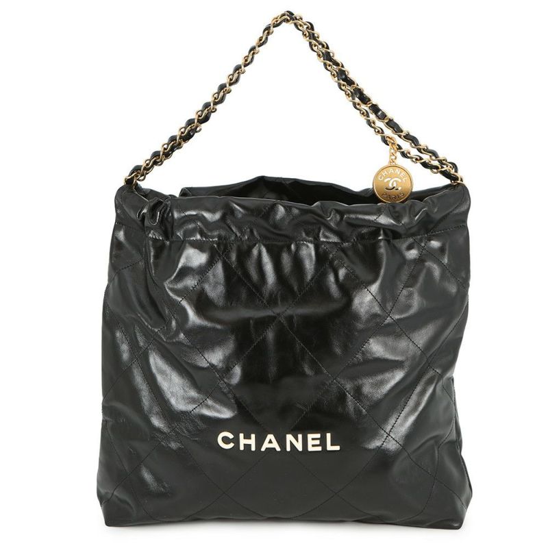 シャネル ハンドバッグ シャネル22 ミディアム シャイニーカーフレザー AS3261 CHANEL バッグ ショルダーバッグ 黒