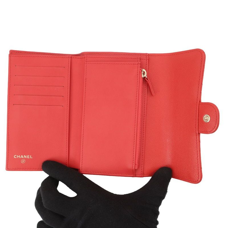 シャネル 三つ折り財布 マトラッセ ココマーク ミディアム フラップウォレット キャビアスキン A84341 CHANEL