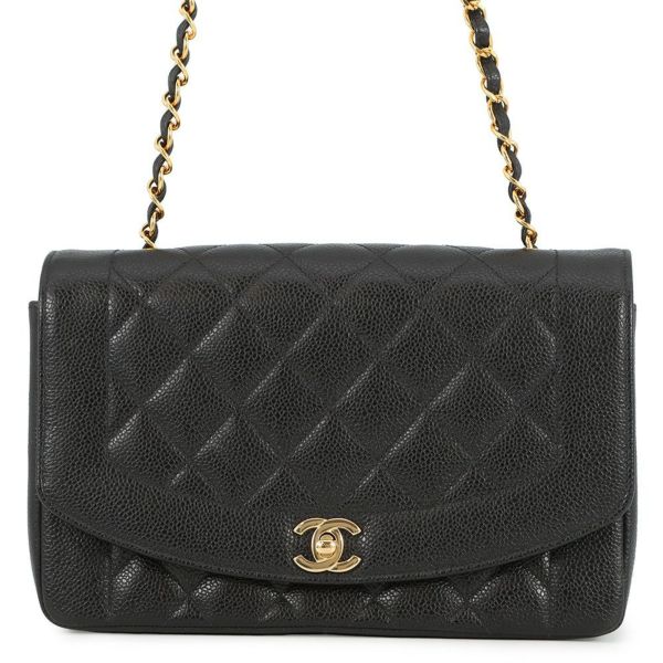 シャネル チェーンショルダーバッグ マトラッセ25 ココマーク ダイアナ キャビアスキン A01165 CHANEL 黒