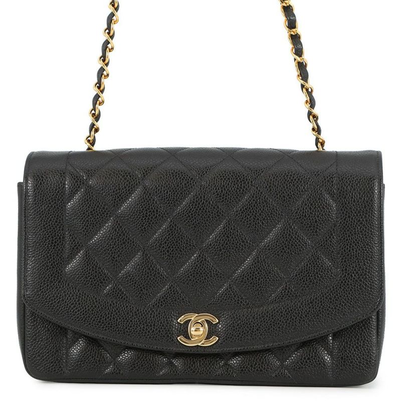 シャネル チェーンショルダーバッグ マトラッセ25 ココマーク ダイアナ キャビアスキン A01165 CHANEL 黒