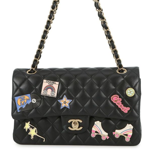 シャネル チェーンショルダーバッグ マトラッセ25 ココマーク ワッペン ダブルチェーン ラムスキン A01112 CHANEL 黒 24年クルーズ