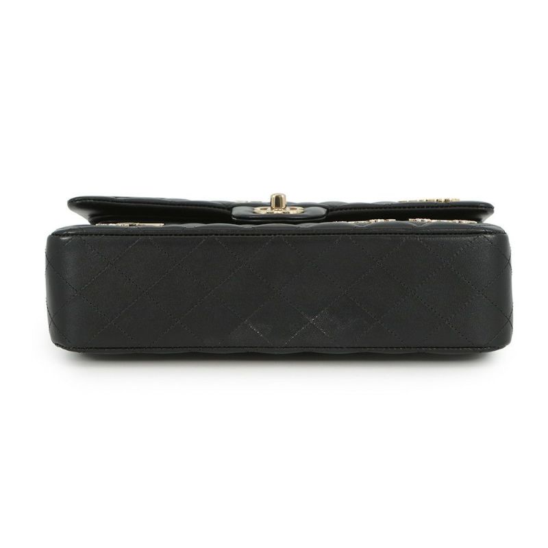 シャネル チェーンショルダーバッグ マトラッセ25 ココマーク ワッペン ダブルチェーン ラムスキン A01112 CHANEL 黒 24年クルーズ