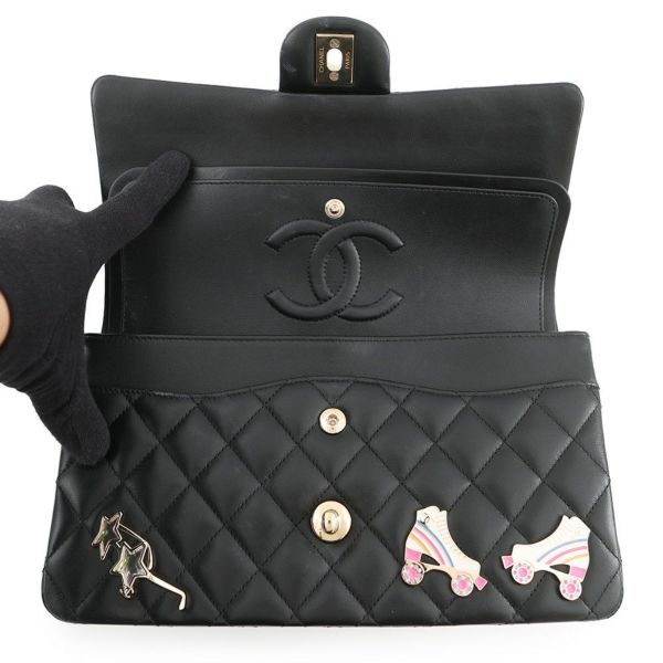 シャネル チェーンショルダーバッグ マトラッセ25 ココマーク ワッペン ダブルチェーン ラムスキン A01112 CHANEL 黒 24年クルーズ