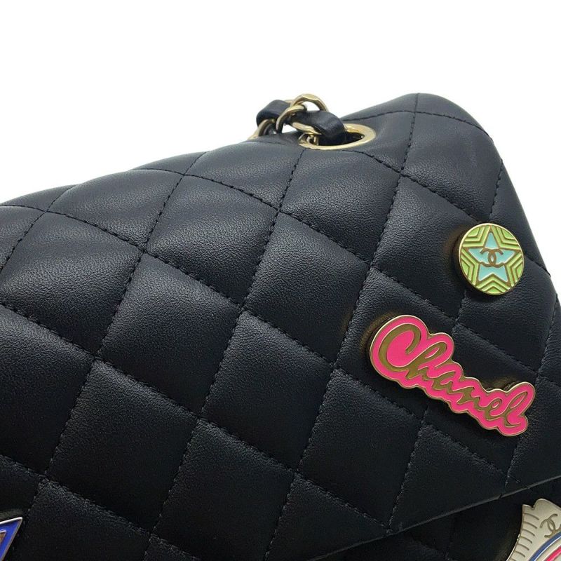 シャネル チェーンショルダーバッグ マトラッセ25 ココマーク ワッペン ダブルチェーン ラムスキン A01112 CHANEL 黒 24年クルーズ