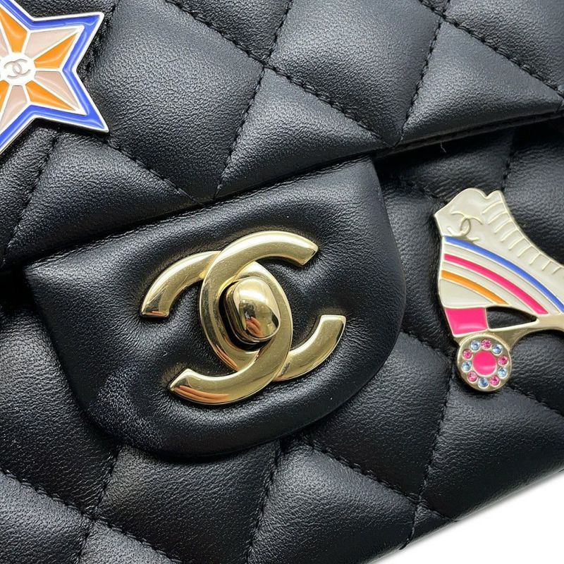 シャネル チェーンショルダーバッグ マトラッセ25 ココマーク ワッペン ダブルチェーン ラムスキン A01112 CHANEL 黒 24年クルーズ
