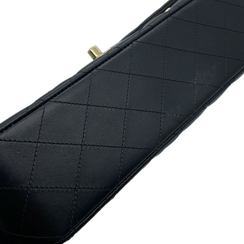 シャネル チェーンショルダーバッグ マトラッセ25 ココマーク ワッペン ダブルチェーン ラムスキン A01112 CHANEL 黒 24年クルーズ