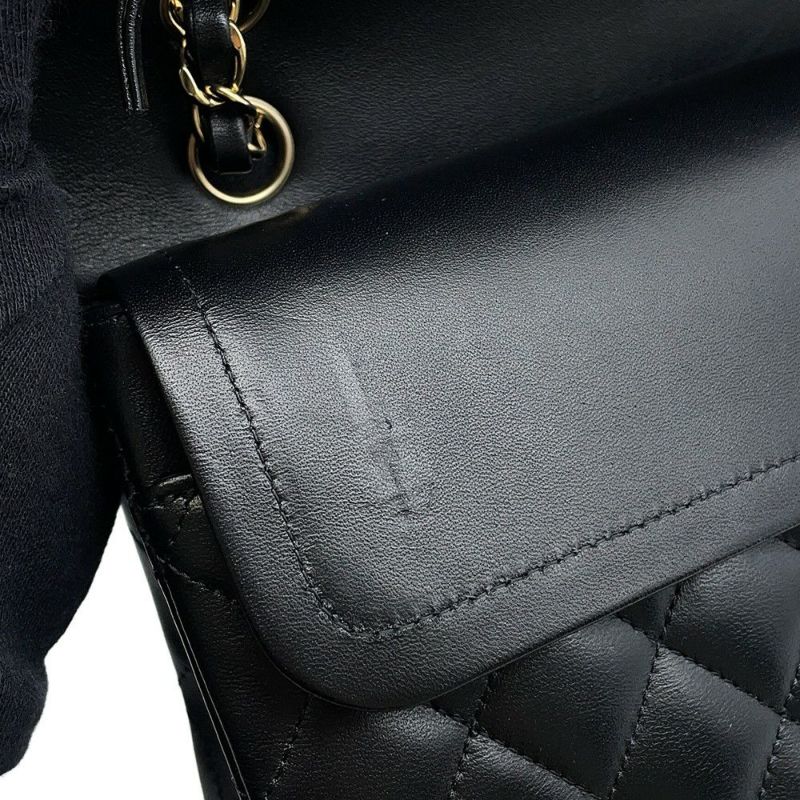 シャネル チェーンショルダーバッグ マトラッセ25 ココマーク ワッペン ダブルチェーン ラムスキン A01112 CHANEL 黒 24年クルーズ