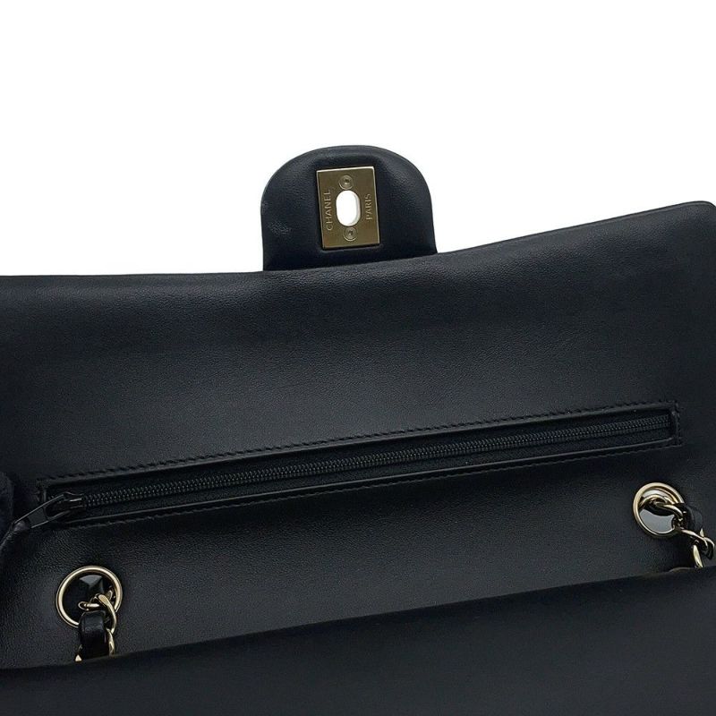 シャネル チェーンショルダーバッグ マトラッセ25 ココマーク ワッペン ダブルチェーン ラムスキン A01112 CHANEL 黒 24年クルーズ