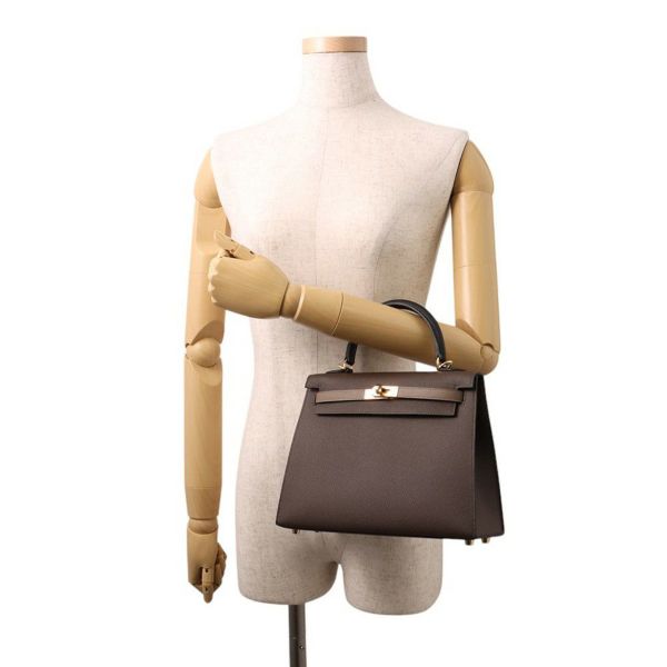 エルメス ケリー25 外縫い トリコロール エコルセ/ブラック/エトゥープ/ゴールド金具 エプソン W刻印 2wayショルダー