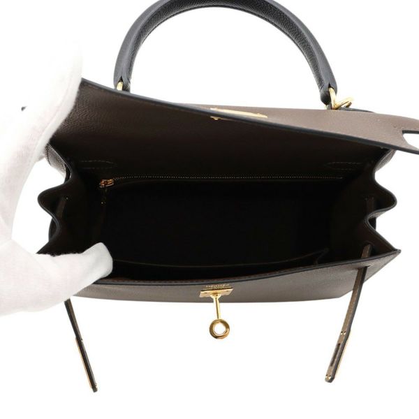 エルメス ケリー25 外縫い トリコロール エコルセ/ブラック/エトゥープ/ゴールド金具 エプソン W刻印 2wayショルダー