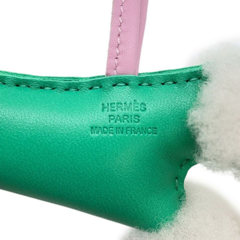 エルメス バッグチャーム バディ ミント/モーヴシルベストル ラムスキン/ムートン U刻印