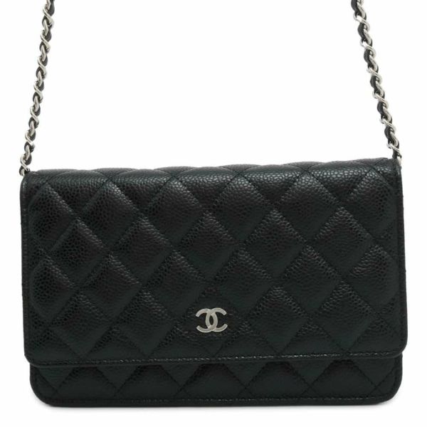 シャネル チェーンウォレット クラシック マトラッセ ココマーク キャビアスキン AP0250 CHANEL 財布 黒