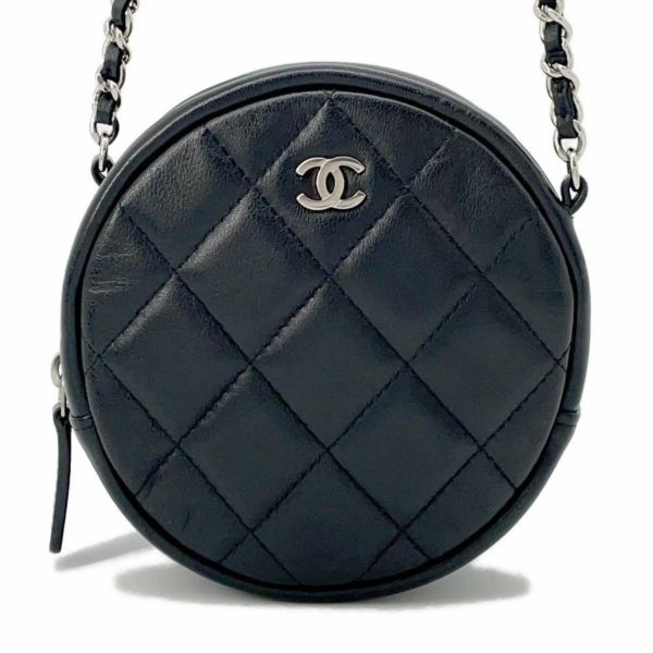 シャネル チェーンショルダーバッグ マトラッセ ココマーク ラウンド クラシック ミニ ラムスキン AP0245 CHANEL 黒