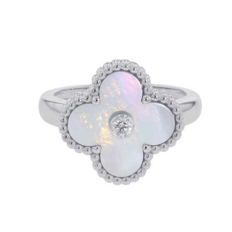 ヴァンクリ リング ヴィンテージ アルハンブラ リング マザーオブパール/ダイヤ 1P 0.05ct K18WG サイズ50 VCARF48900 指輪