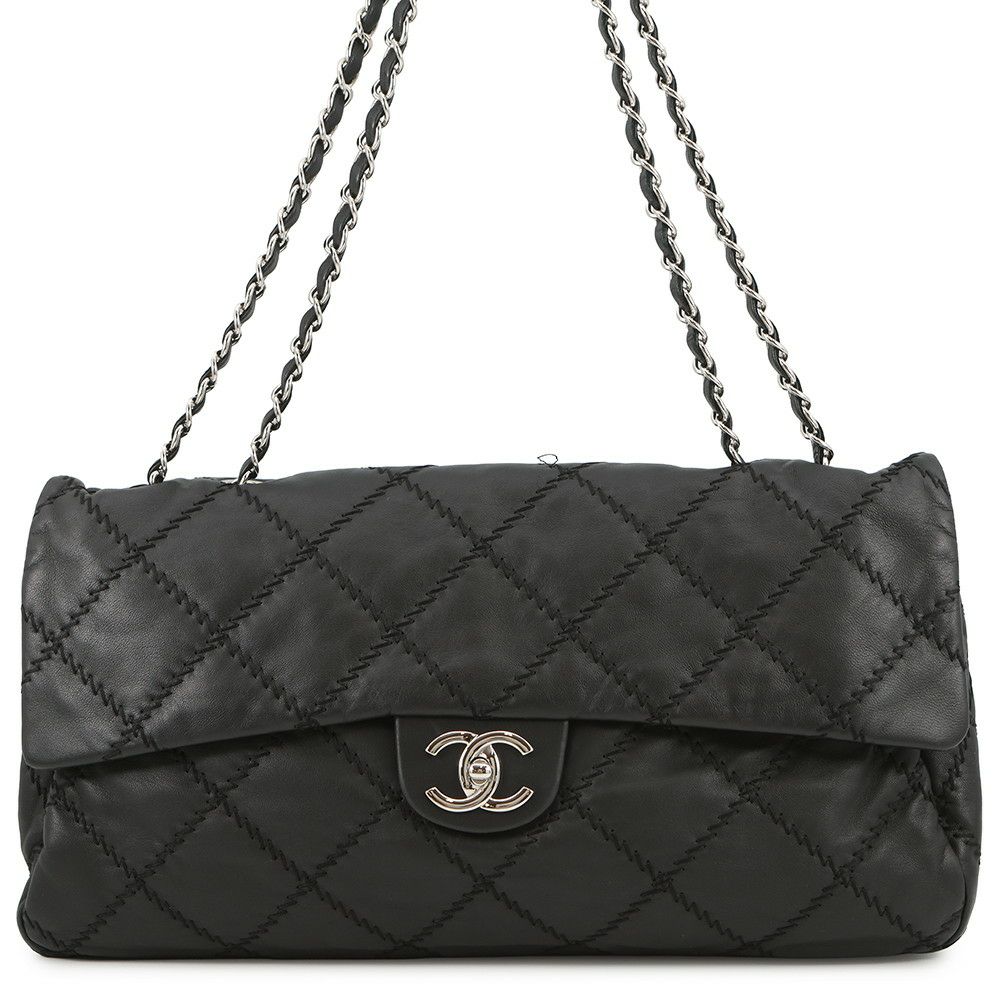 シャネル チェーンショルダーバッグ マトラッセ ココマーク ウルトラステッチ ダブルチェーン レザー CHANEL A50853 黒