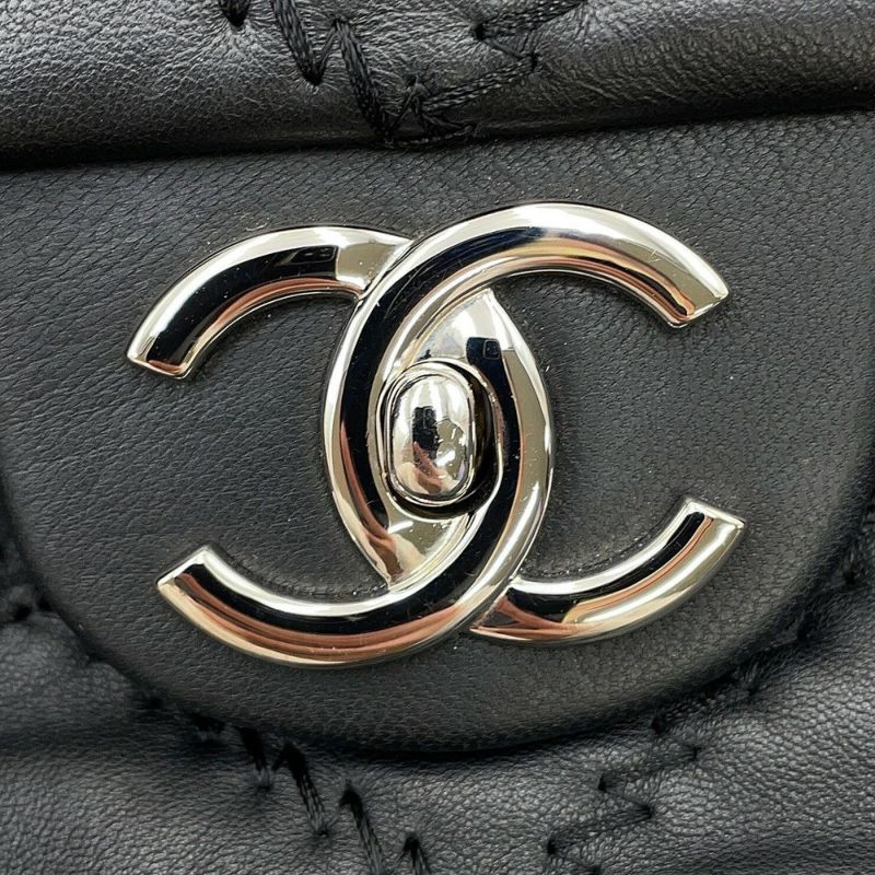 シャネル チェーンショルダーバッグ マトラッセ ココマーク ウルトラステッチ ダブルチェーン レザー CHANEL A50853 黒