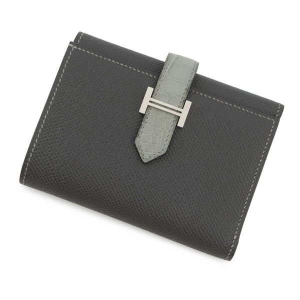 エルメス 三つ折り財布 ベアン コンビネ タッチ グラファイト/グリシマン/シルバー金具 エプソン/アリゲーターマット B刻印