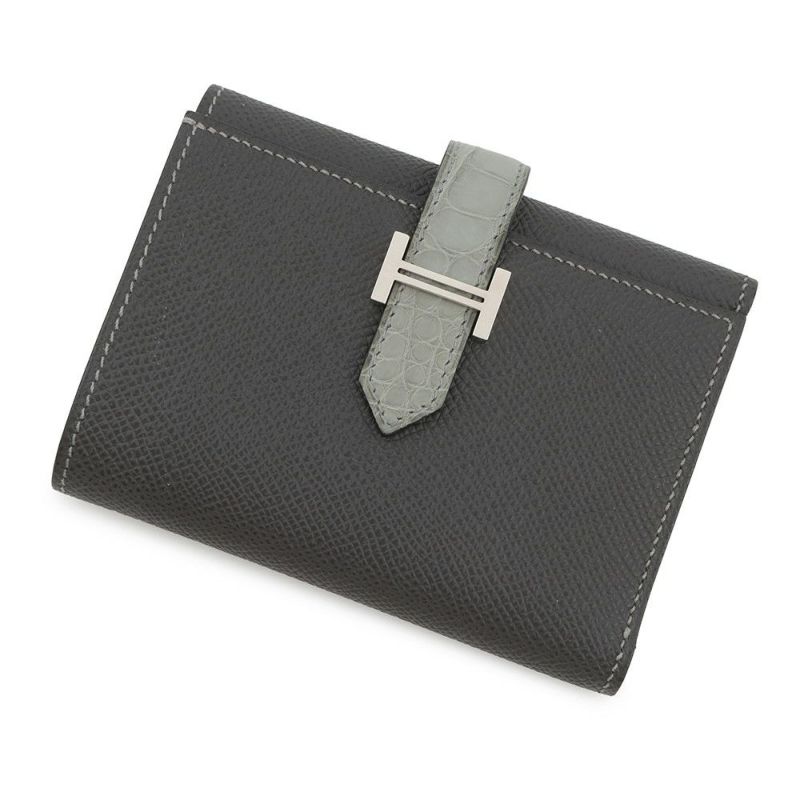 エルメス 三つ折り財布 ベアン コンビネ タッチ グラファイト/グリシマン/シルバー金具 エプソン/アリゲーターマット B刻印