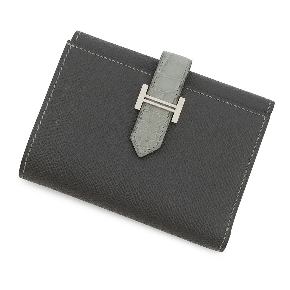 エルメス 三つ折り財布 ベアン コンビネ タッチ グラファイト/グリシマン/シルバー金具 エプソン/アリゲーターマット B刻印