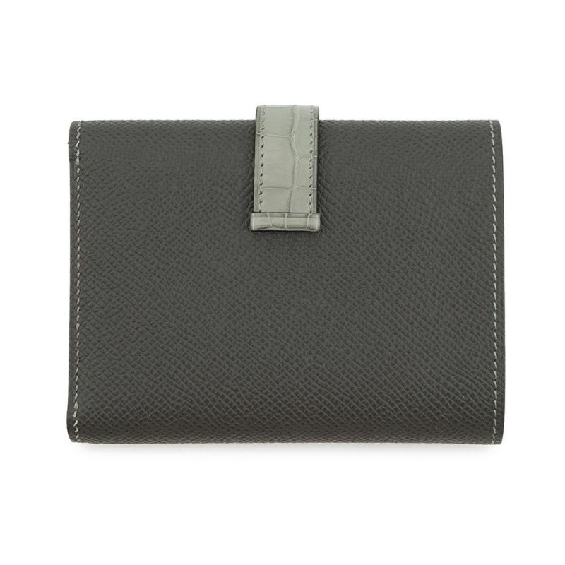 エルメス 三つ折り財布 ベアン コンビネ タッチ グラファイト/グリシマン/シルバー金具 エプソン/アリゲーターマット B刻印