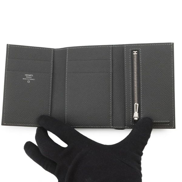 エルメス 三つ折り財布 ベアン コンビネ タッチ グラファイト/グリシマン/シルバー金具 エプソン/アリゲーターマット B刻印