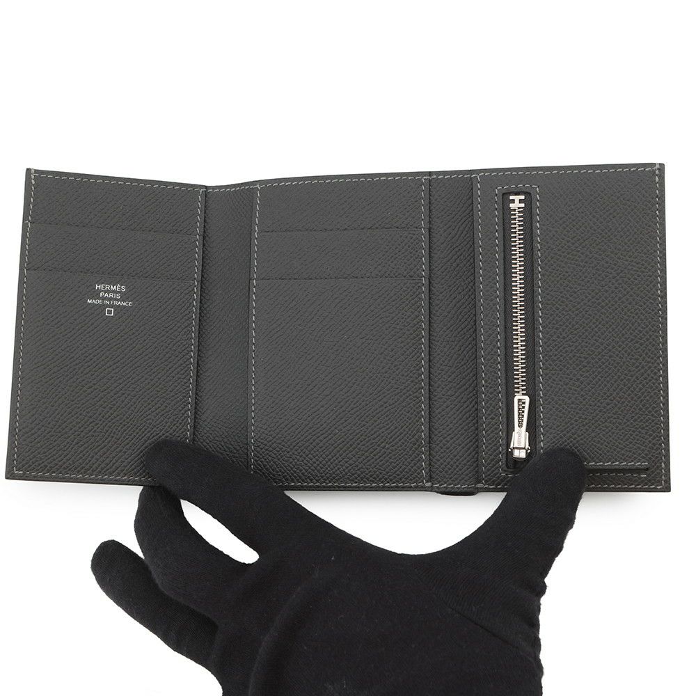 エルメス 三つ折り財布 ベアン コンビネ タッチ グラファイト/グリシマン/シルバー金具 エプソン/アリゲーターマット B刻印