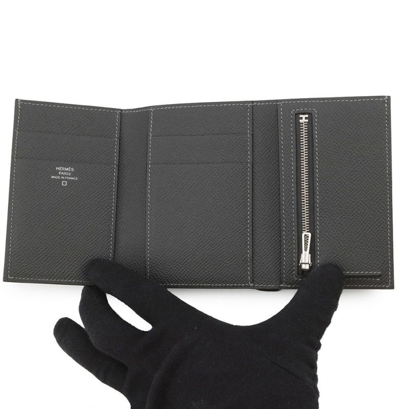 エルメス 三つ折り財布 ベアン コンビネ タッチ グラファイト/グリシマン/シルバー金具 エプソン/アリゲーターマット B刻印