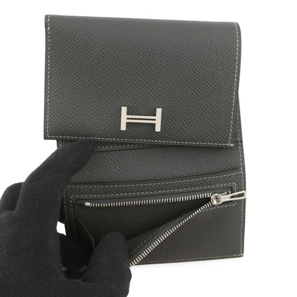 エルメス 三つ折り財布 ベアン コンビネ タッチ グラファイト/グリシマン/シルバー金具 エプソン/アリゲーターマット B刻印