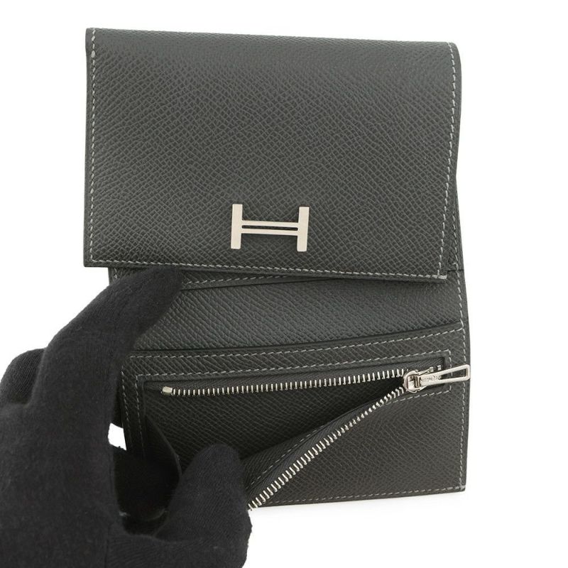 エルメス 三つ折り財布 ベアン コンビネ タッチ グラファイト/グリシマン/シルバー金具 エプソン/アリゲーターマット B刻印