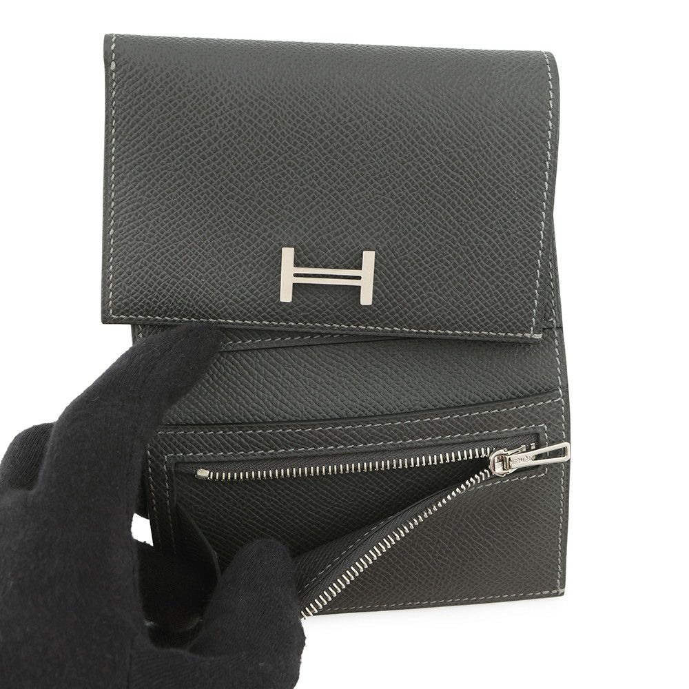 エルメス 三つ折り財布 ベアン コンビネ タッチ グラファイト/グリシマン/シルバー金具 エプソン/アリゲーターマット B刻印