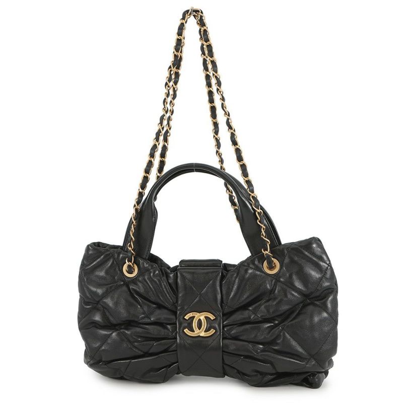 シャネル ハンドバッグ マトラッセ ココマーク リボン ボウ バッグ ラムスキン AS5851 CHANEL 黒 2way