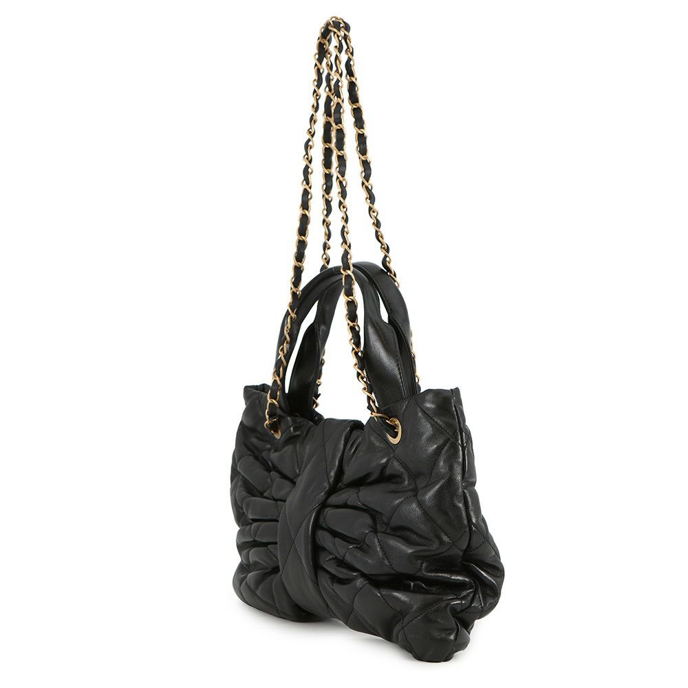 シャネル ハンドバッグ マトラッセ ココマーク リボン ボウ バッグ ラムスキン AS5851 CHANEL 黒 2way