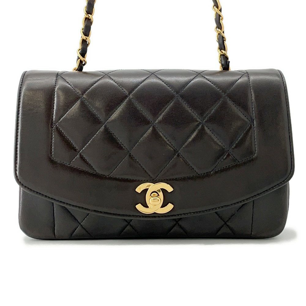 シャネル チェーンショルダーバッグ マトラッセ ココマーク ダイアナ ラムスキン A01164 CHANEL 黒