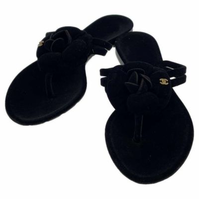 シャネル サンダル ココマーク プラチェーン ツイード レディースサイズ35 G27040 CHANEL 靴 黒