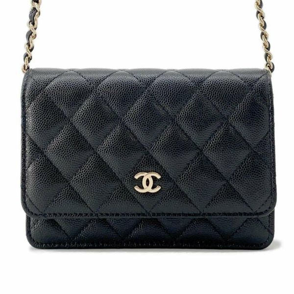 シャネル チェーンウォレット ココマーク マトラッセ キャビアスキン AP1649 CHANEL 財布 黒